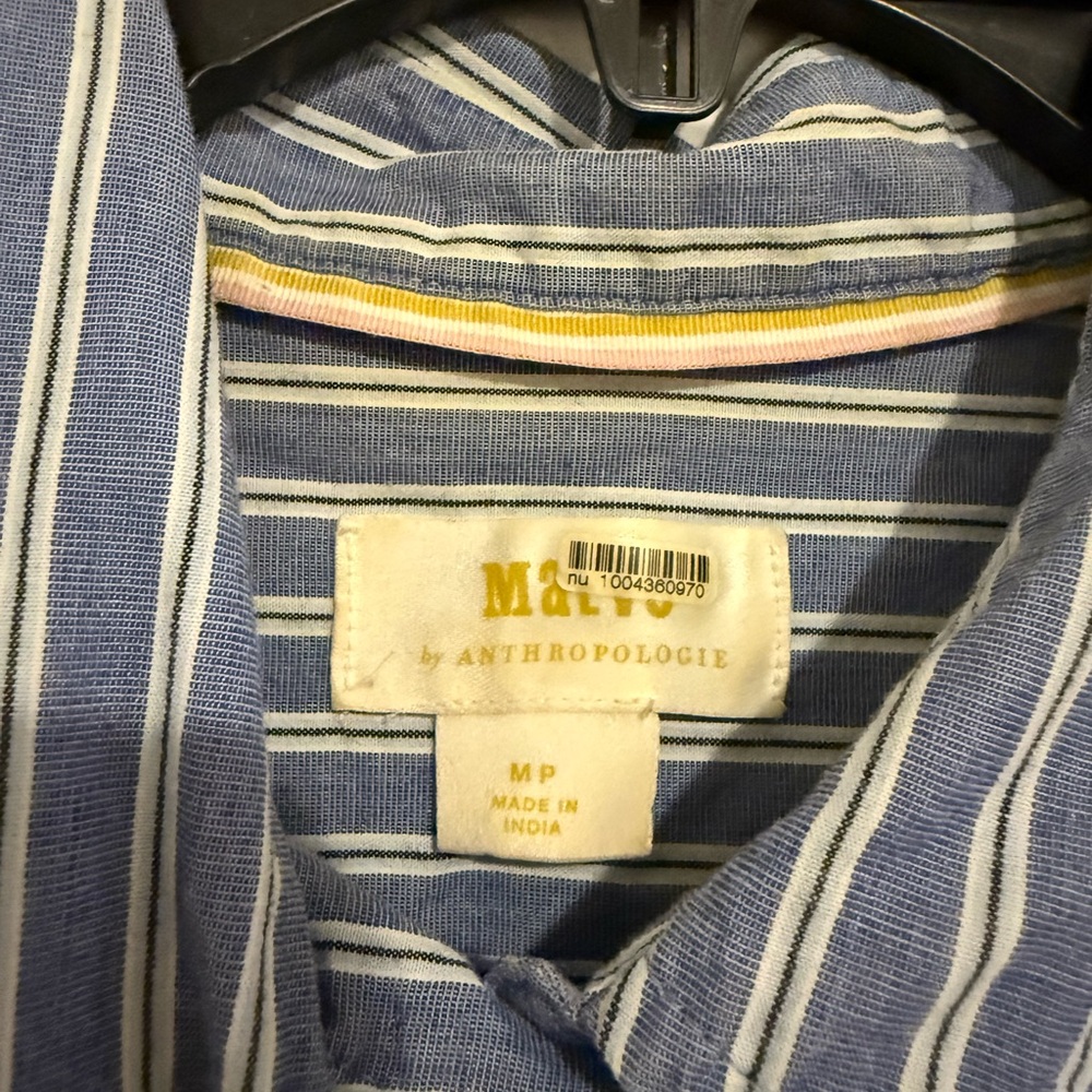 Anthropologie Maeve Blue and White Floral Striped Oversized Shirt Size Medium P - Picture 3 of 8